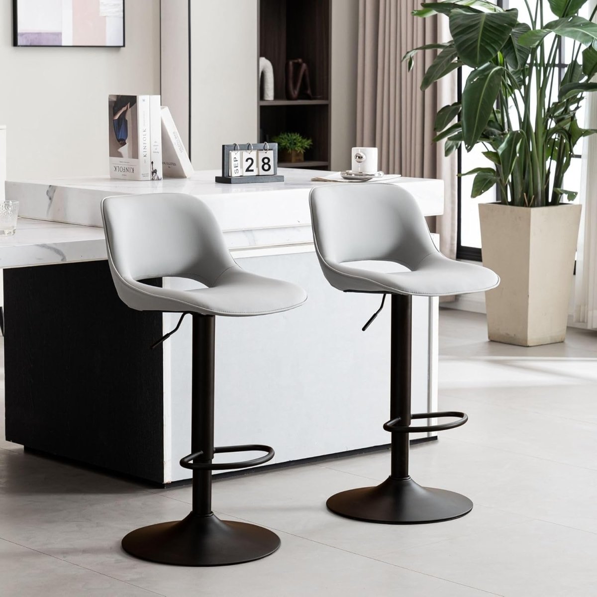 Adjustable Swivel Bar Stools 2pcs Faux Leather Counter Height Grey - Kwikley