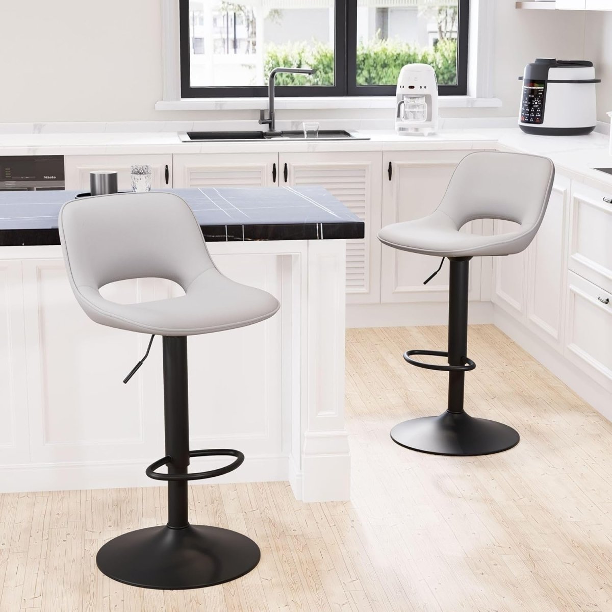 Adjustable Swivel Bar Stools 2pcs Faux Leather Counter Height Grey - Kwikley
