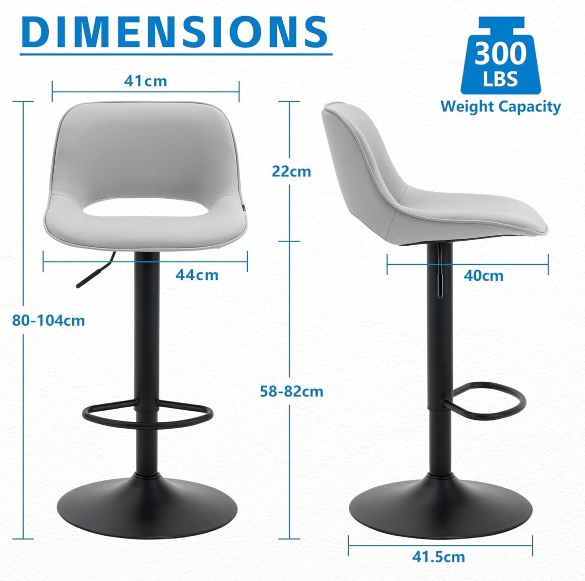 Adjustable Swivel Bar Stools 2pcs Faux Leather Counter Height Grey - Kwikley
