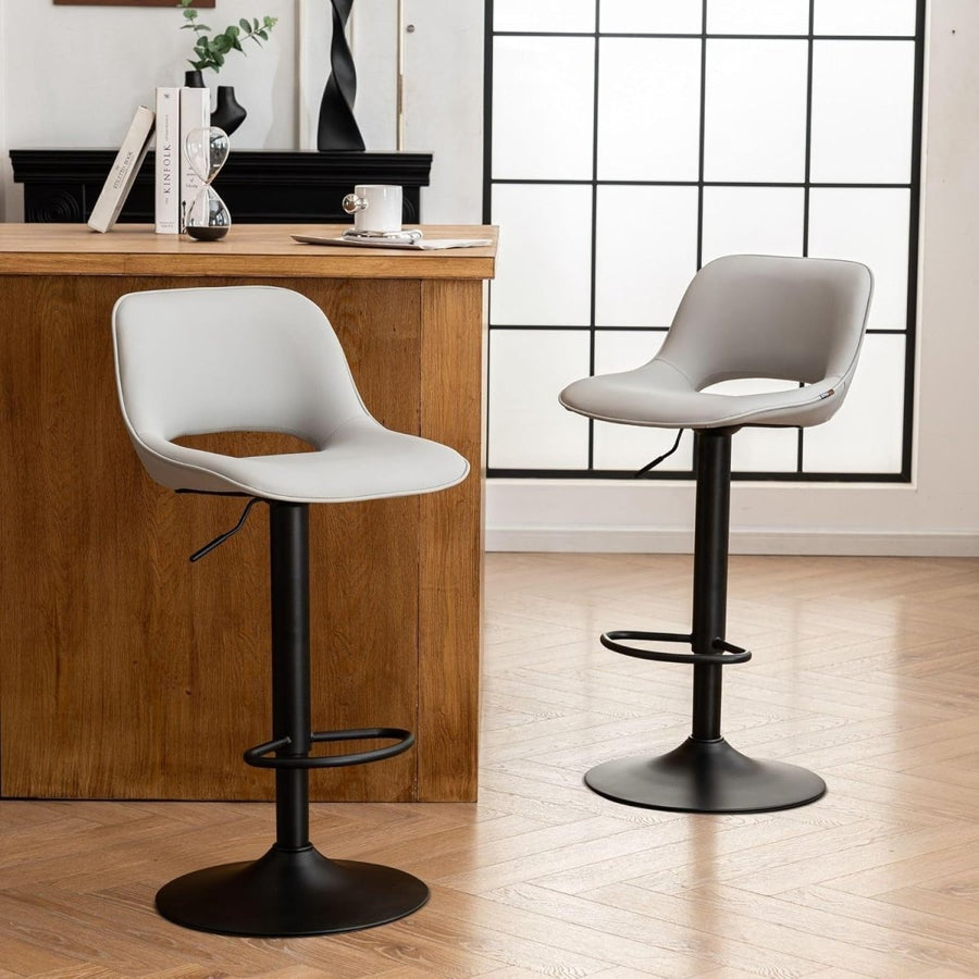 Adjustable Swivel Bar Stools 2pcs Faux Leather Counter Height Grey - Kwikley