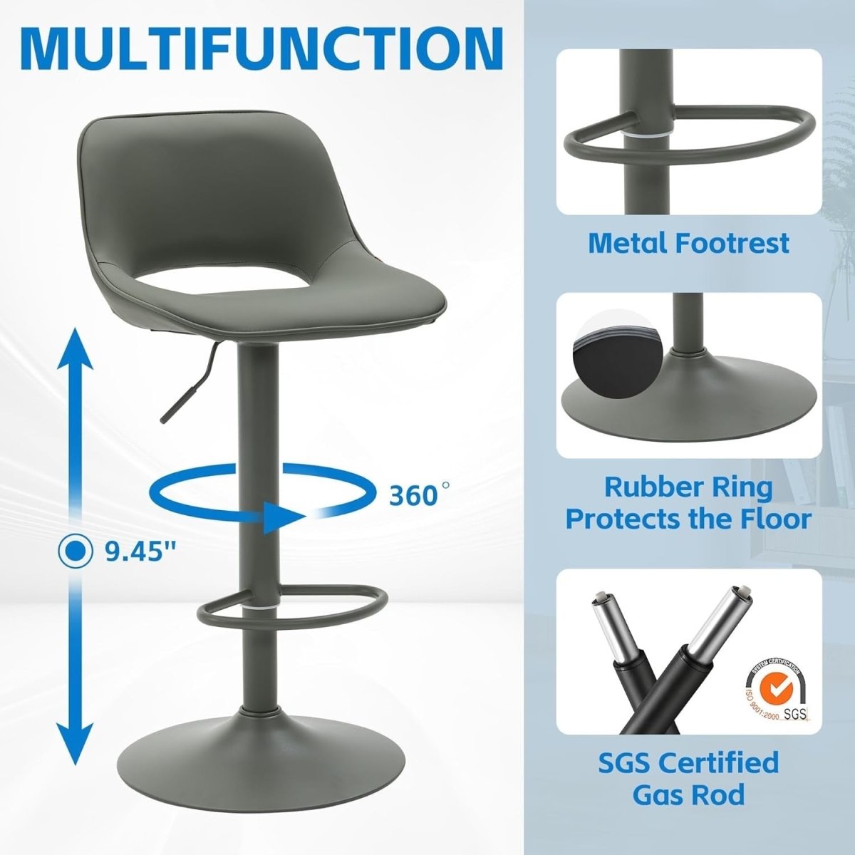 Adjustable Swivel Bar Stools 2pcs Faux Leather Counter Height Olive Green - Kwikley
