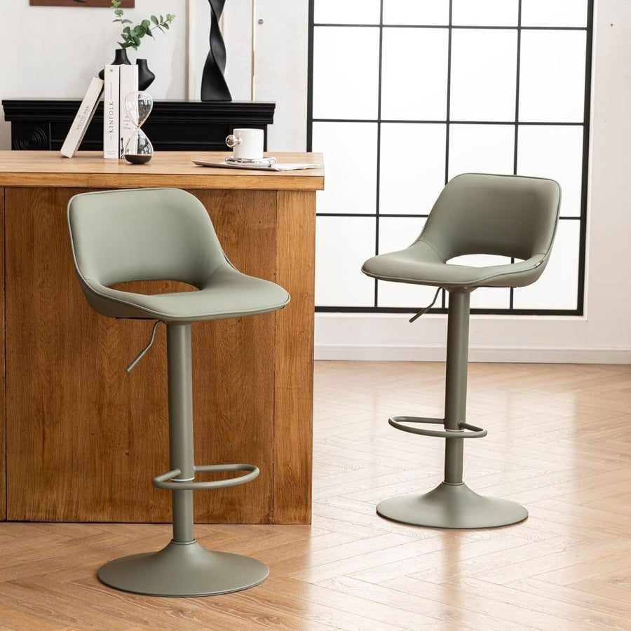 Adjustable Swivel Bar Stools 2pcs Faux Leather Counter Height Olive Green - Kwikley