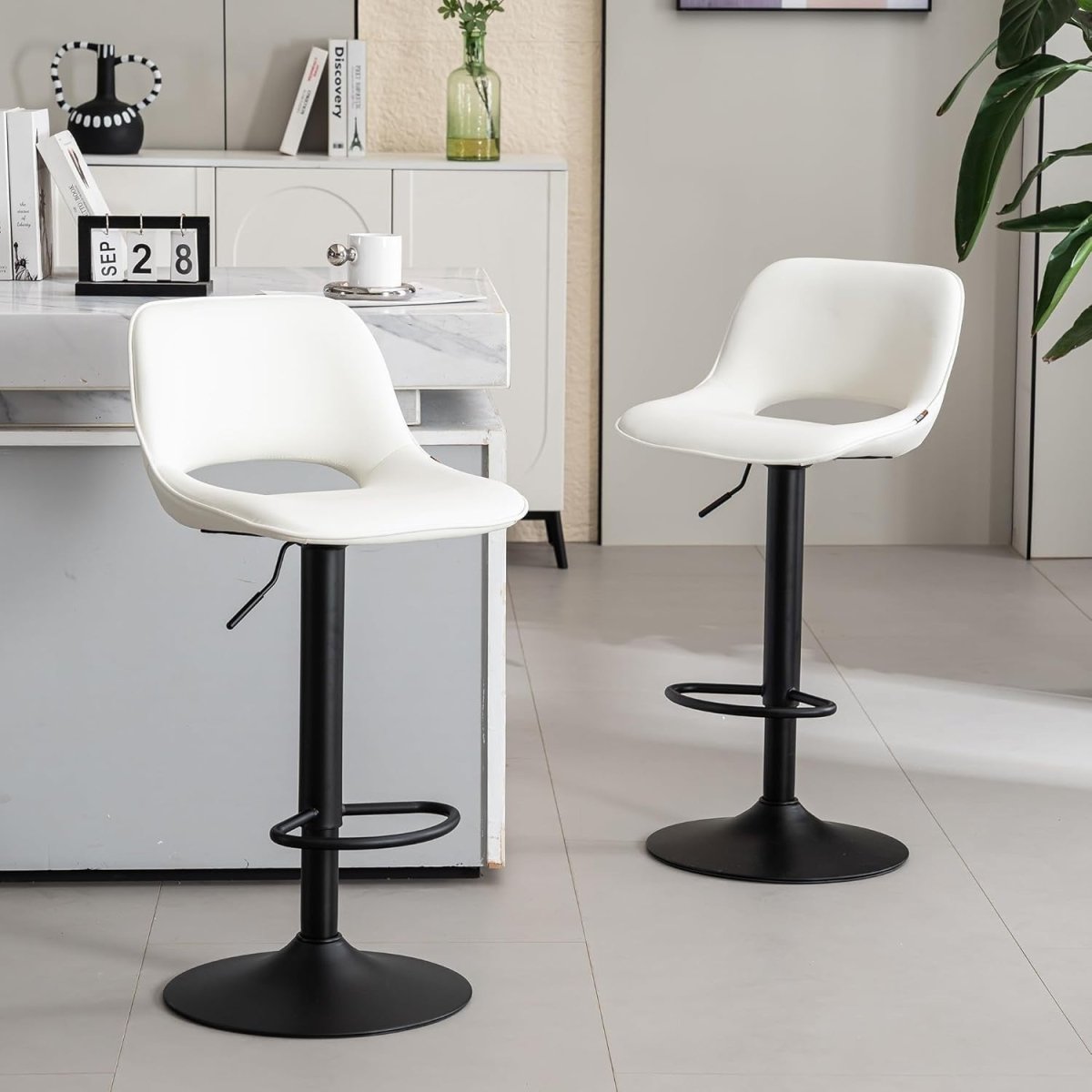 Adjustable Swivel Bar Stools 2pcs Faux Leather Counter Height White - Kwikley