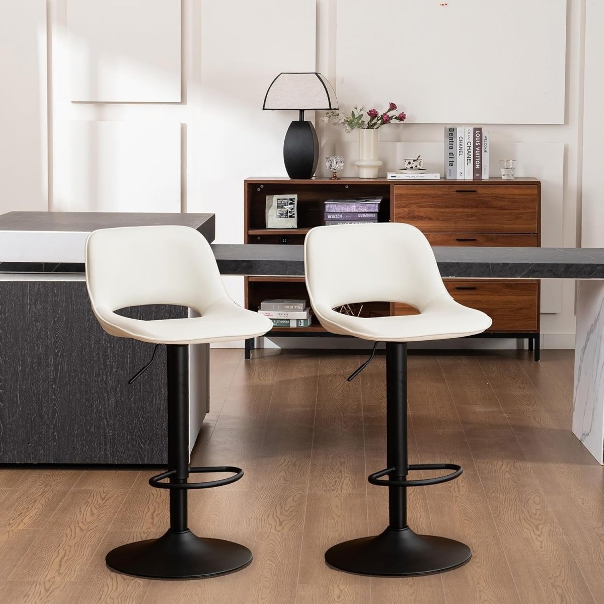 Adjustable Swivel Bar Stools 2pcs Faux Leather Counter Height White - Kwikley