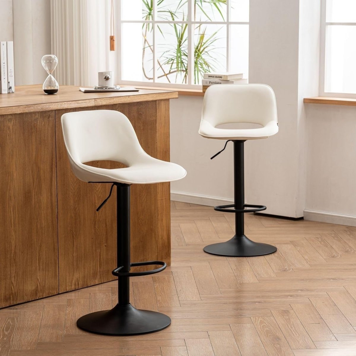 Adjustable Swivel Bar Stools 2pcs Faux Leather Counter Height White - Kwikley