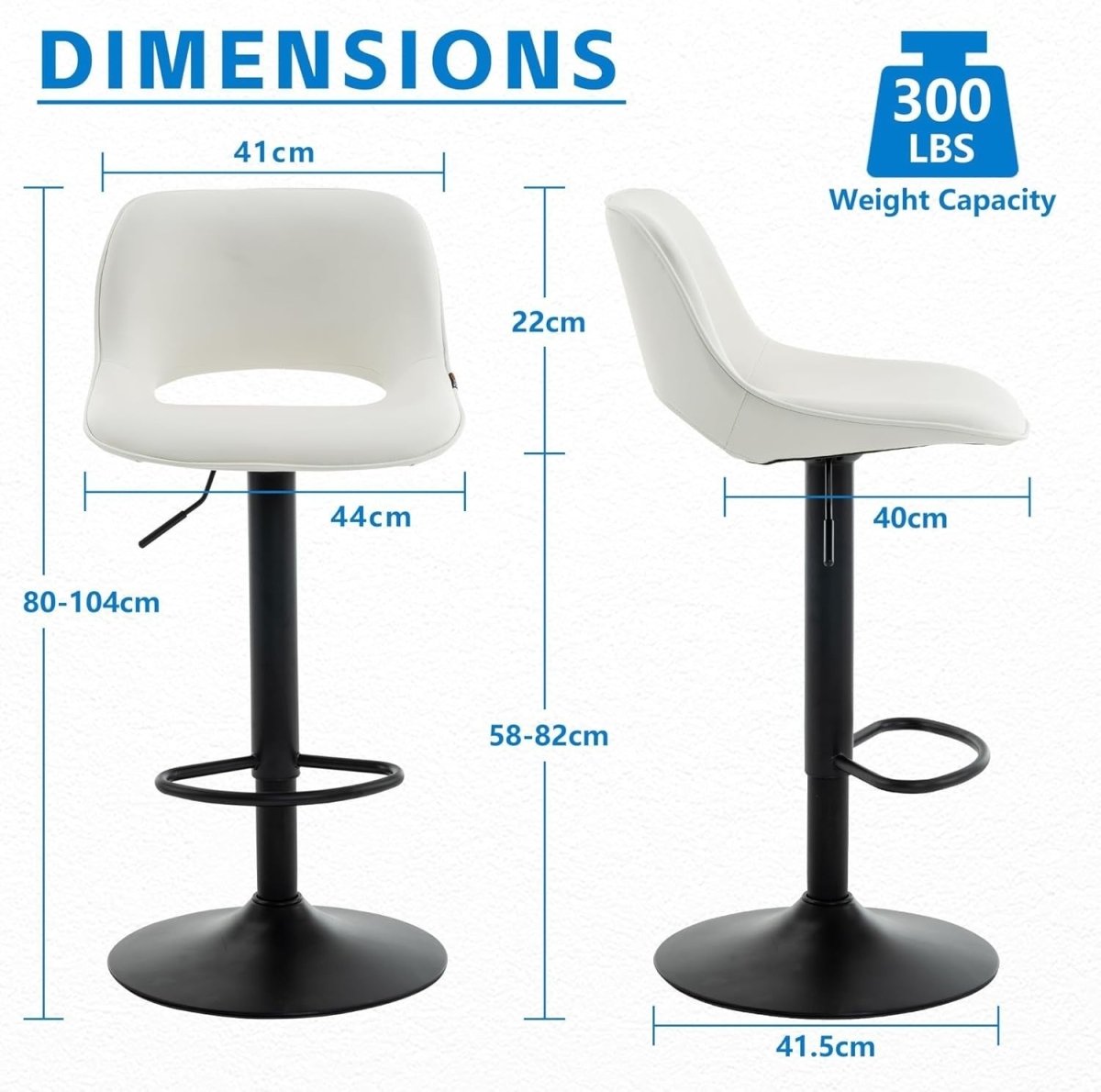 Adjustable Swivel Bar Stools 2pcs Faux Leather Counter Height White - Kwikley