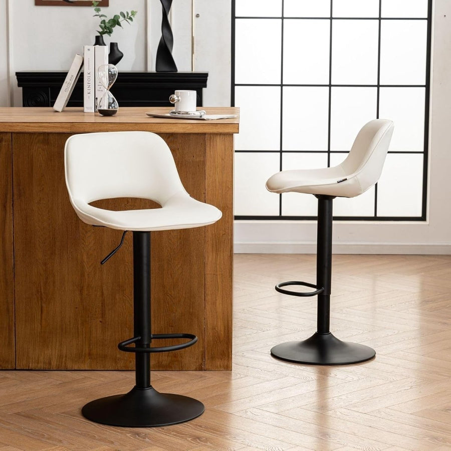 Adjustable Swivel Bar Stools 2pcs Faux Leather Counter Height White - Kwikley