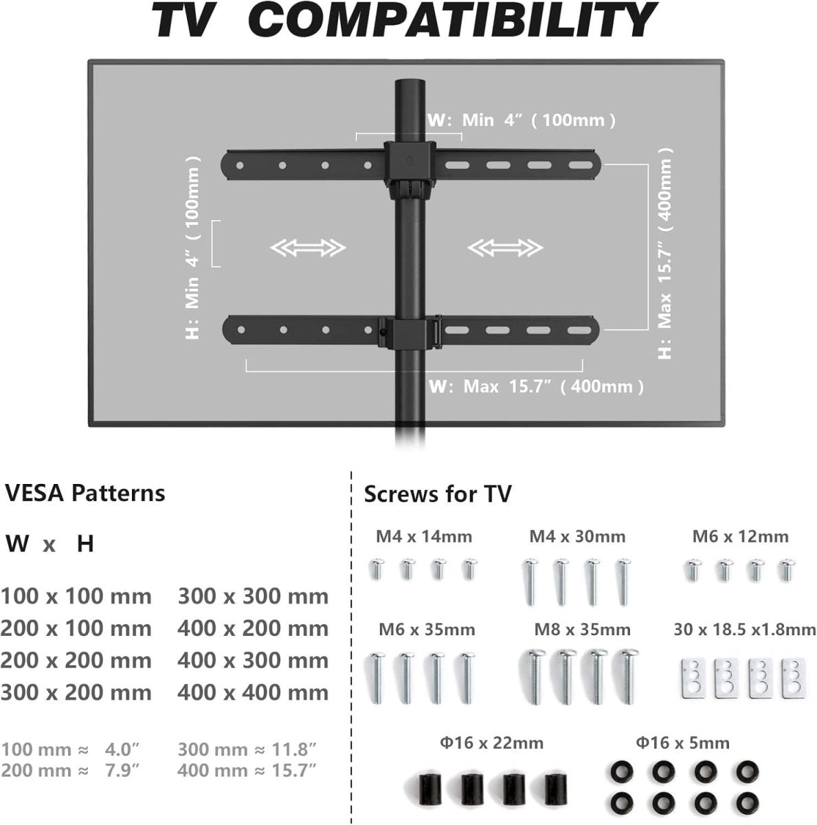 Adjustable Swivel Floor TV Stand for 32-65" Screens, Cable Management - Kwikley