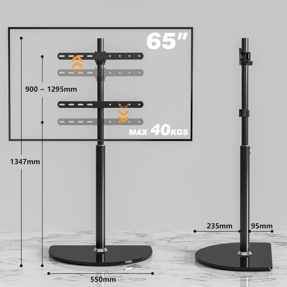 Adjustable Swivel Floor TV Stand for 32-65" Screens, Cable Management - Kwikley