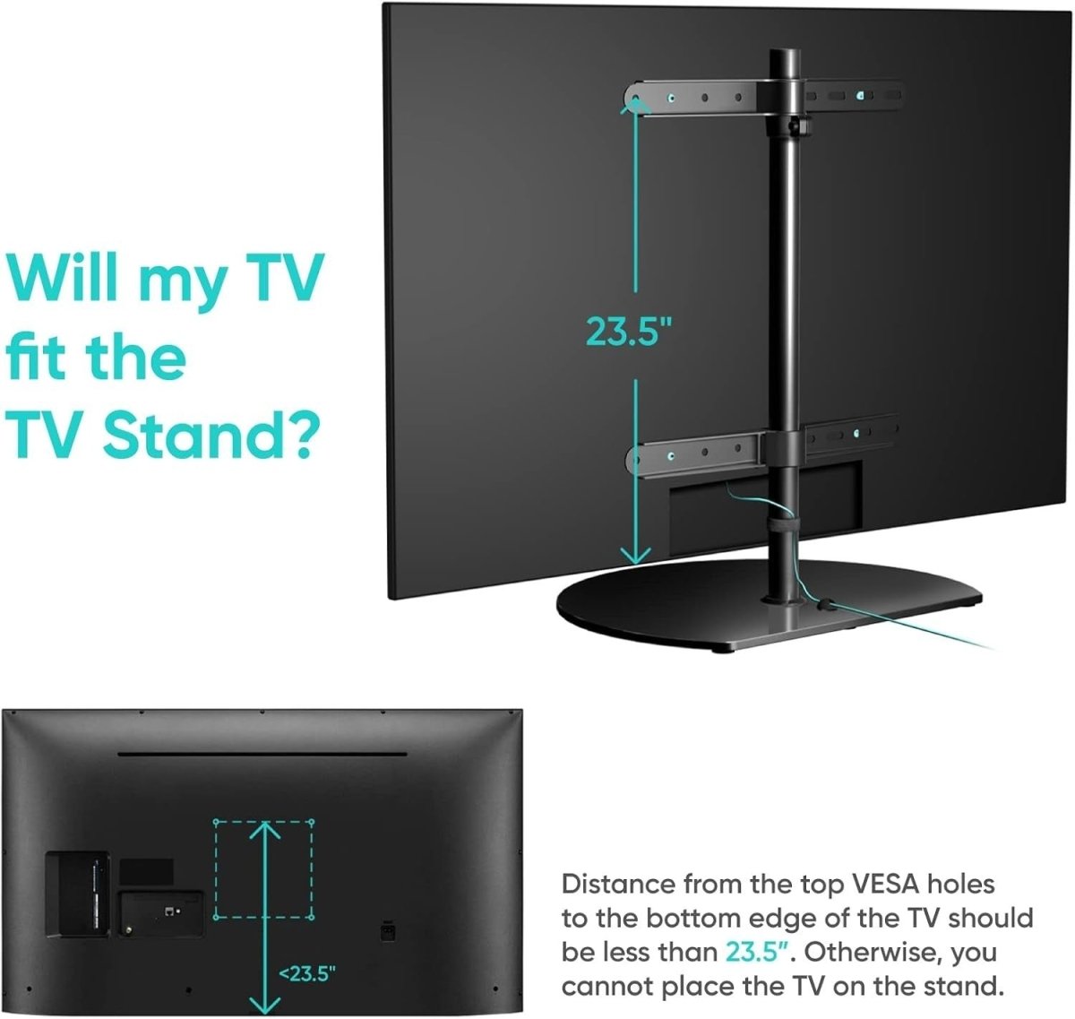 Adjustable Swivel TV Stand for 32-65" TVs, Glass Top, 35kg Load Capacity - Kwikley