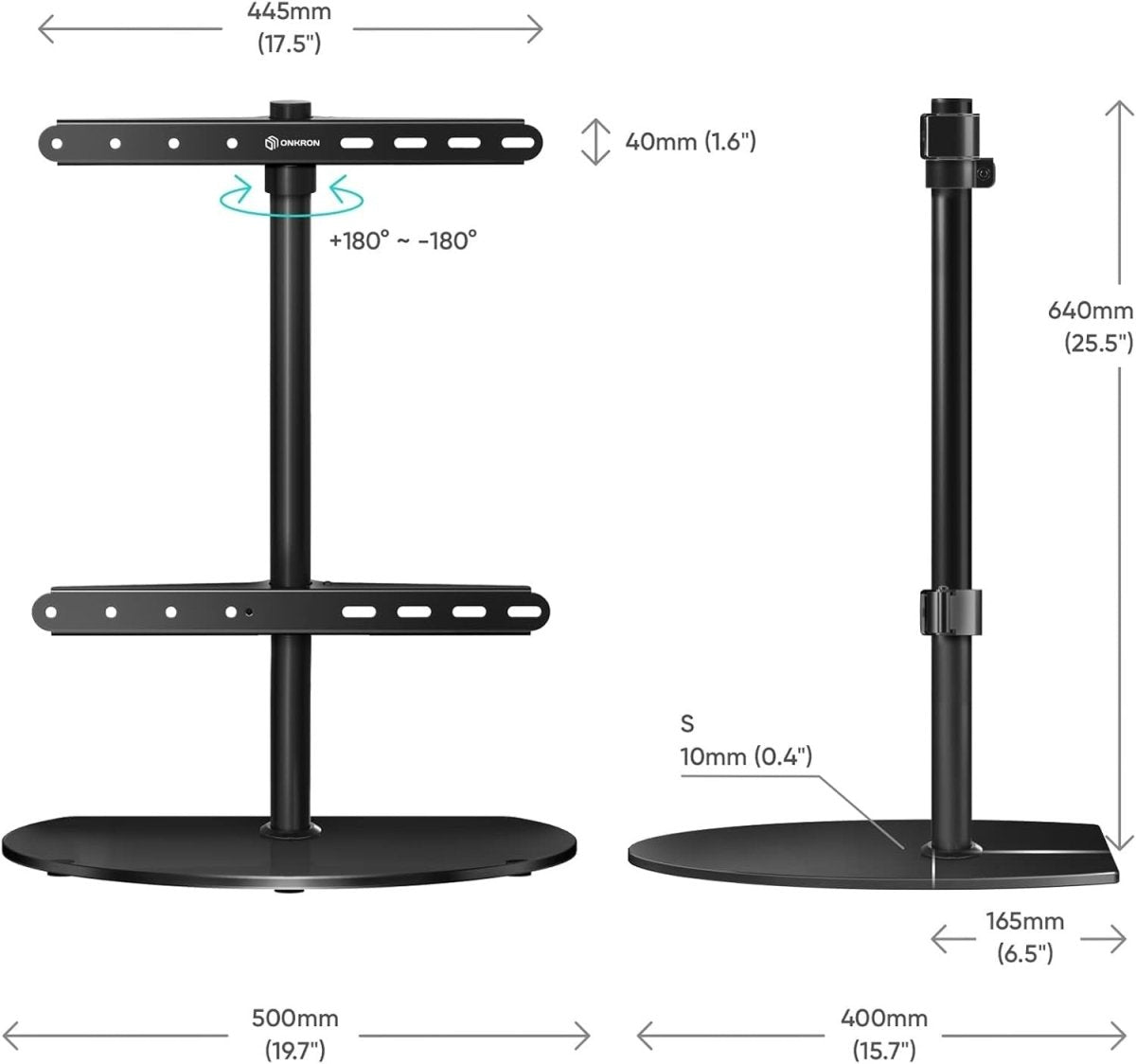 Adjustable Swivel TV Stand for 32-65" TVs, Glass Top, 35kg Load Capacity - Kwikley
