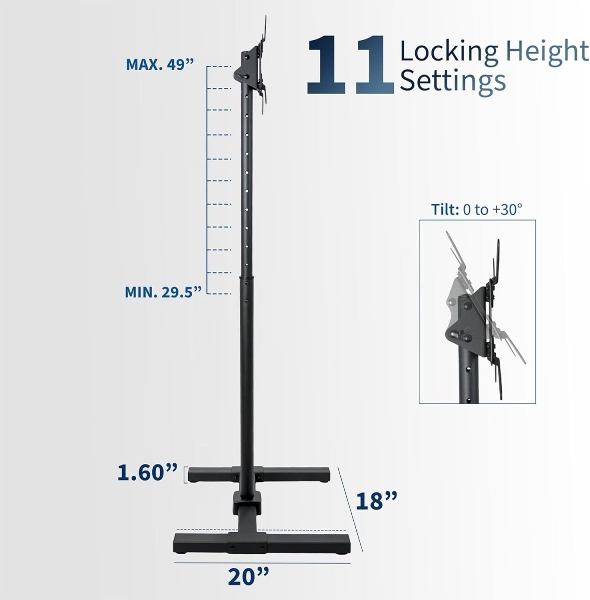 Adjustable TV Floor Stand 13–50” Tilt Mount Display Bracket Stable Base - Kwikley