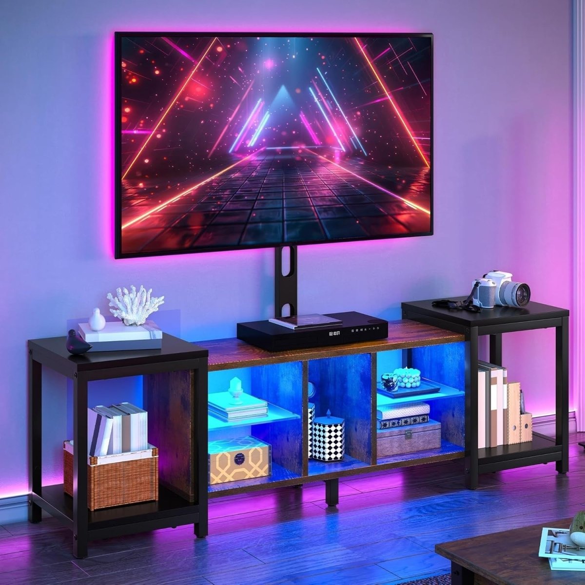 Adjustable TV Stand 70" RGB LED Lights Cabinet Storage Modern Unit - Kwikley