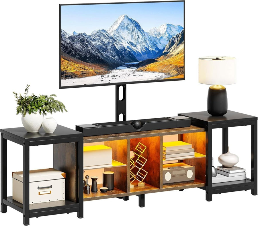 Adjustable TV Stand 70" RGB LED Lights Cabinet Storage Modern Unit - Kwikley