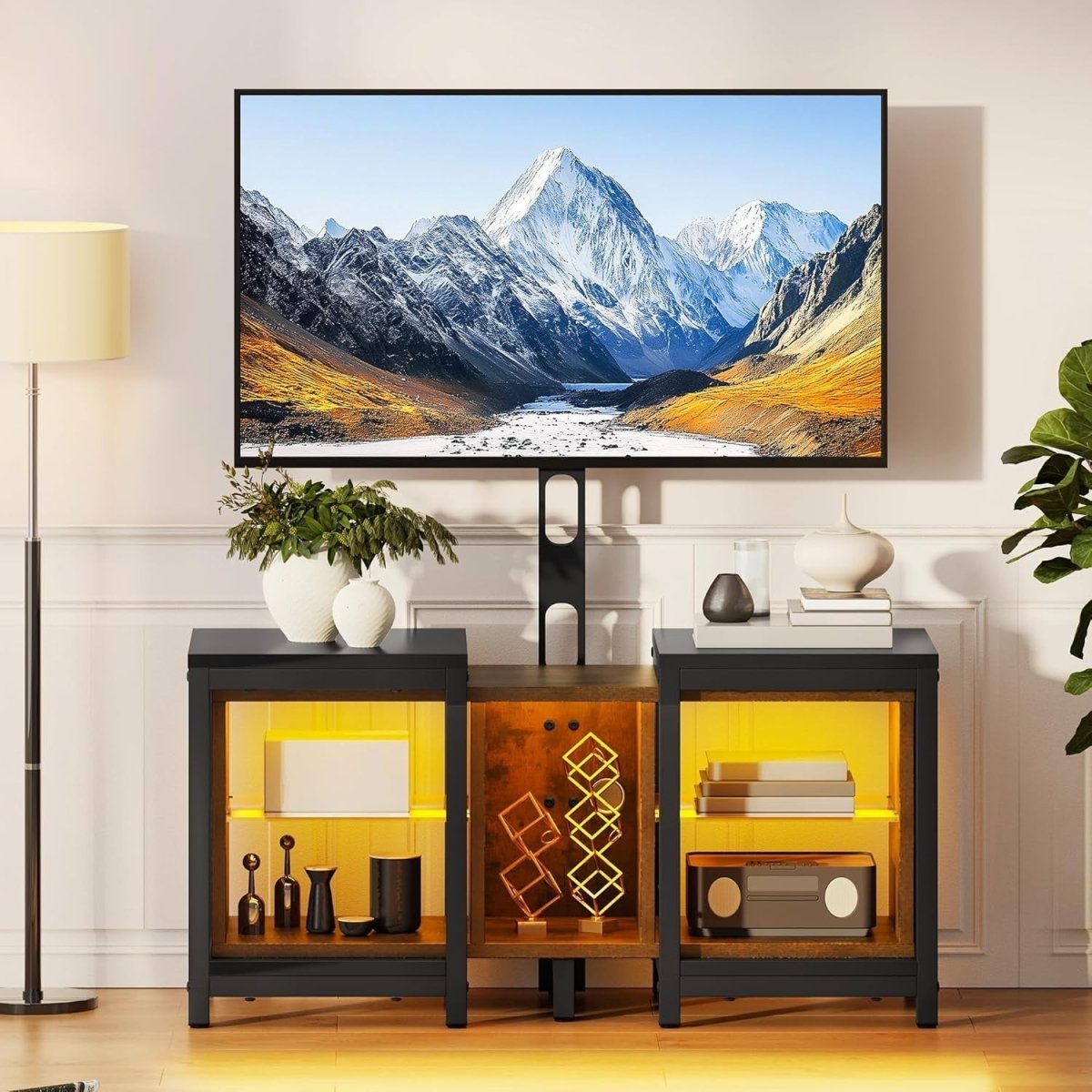 Adjustable TV Stand 70" RGB LED Lights Cabinet Storage Modern Unit - Kwikley