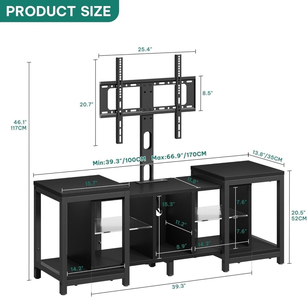 Adjustable TV Stand 70" RGB LED Lights Cabinet Storage Modern Unit - Kwikley