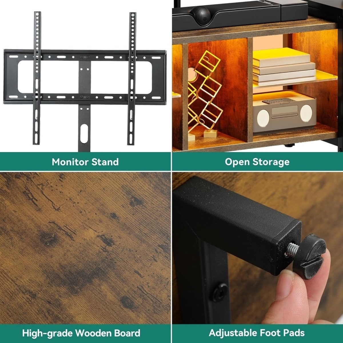 Adjustable TV Stand 70" RGB LED Lights Cabinet Storage Modern Unit - Kwikley