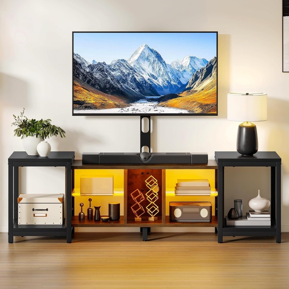 Adjustable TV Stand 70" RGB LED Lights Cabinet Storage Modern Unit - Kwikley
