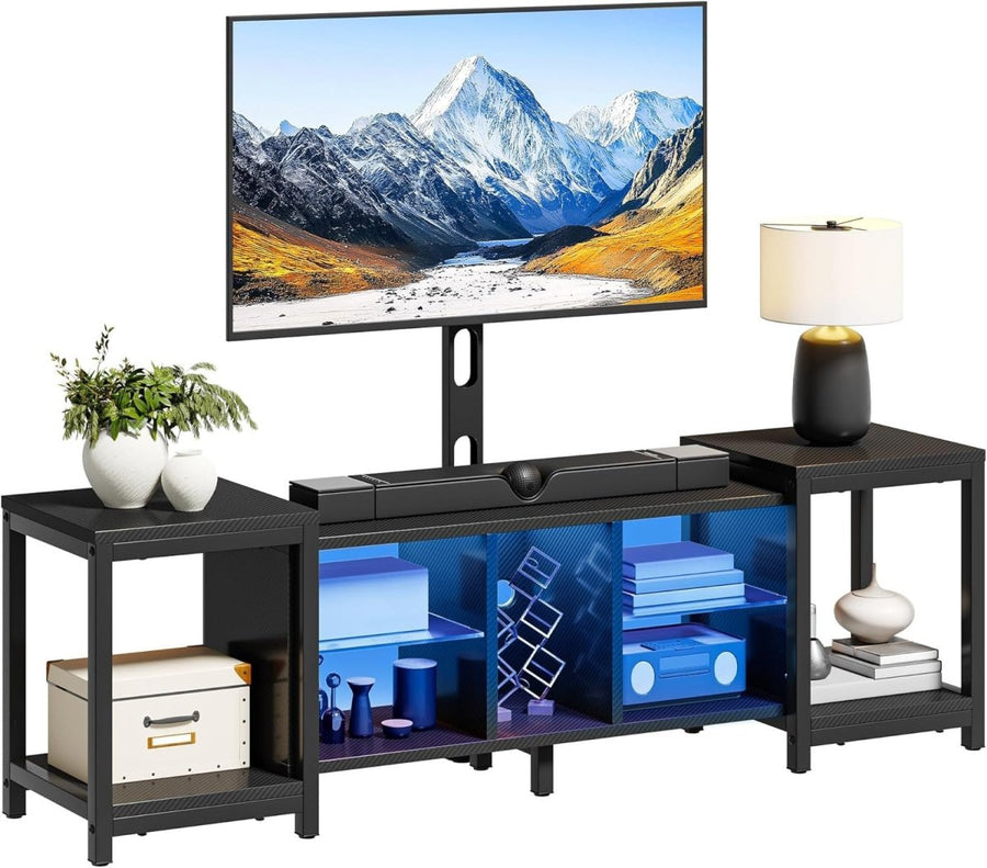 Adjustable TV Stand Cabinet 104-174cm for TVs up to 70" with LED Lights - Kwikley
