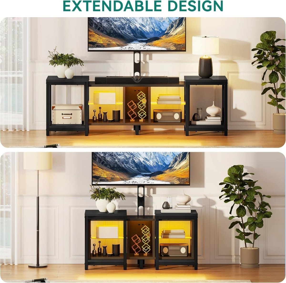 Adjustable TV Stand Cabinet 104-174cm for TVs up to 70" with LED Lights - Kwikley