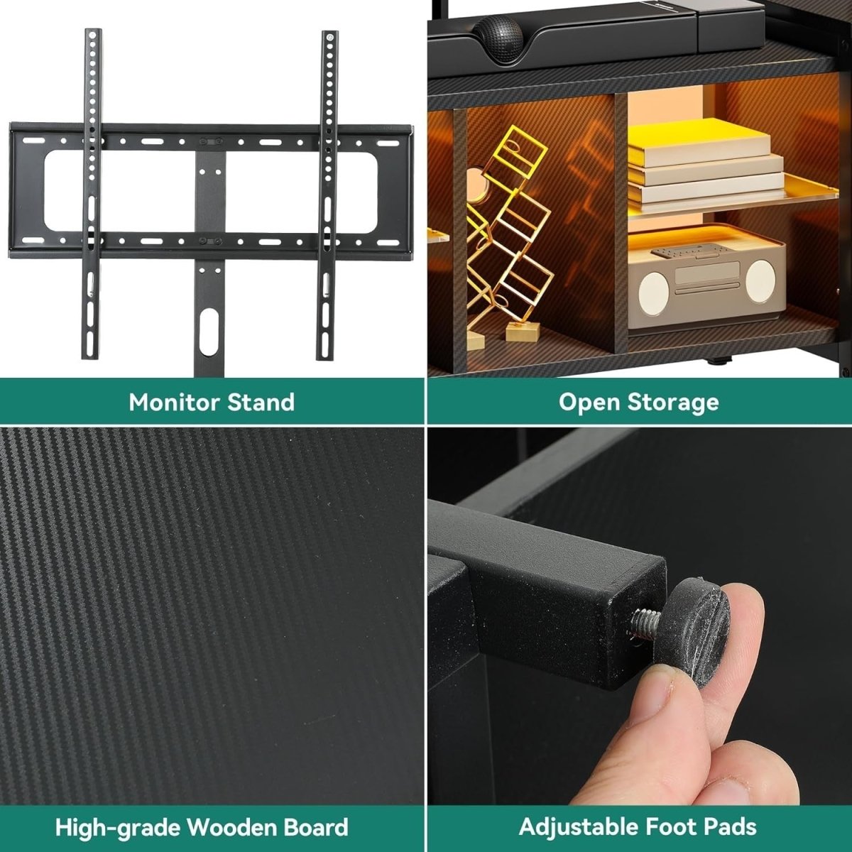 Adjustable TV Stand Cabinet 104-174cm for TVs up to 70" with LED Lights - Kwikley