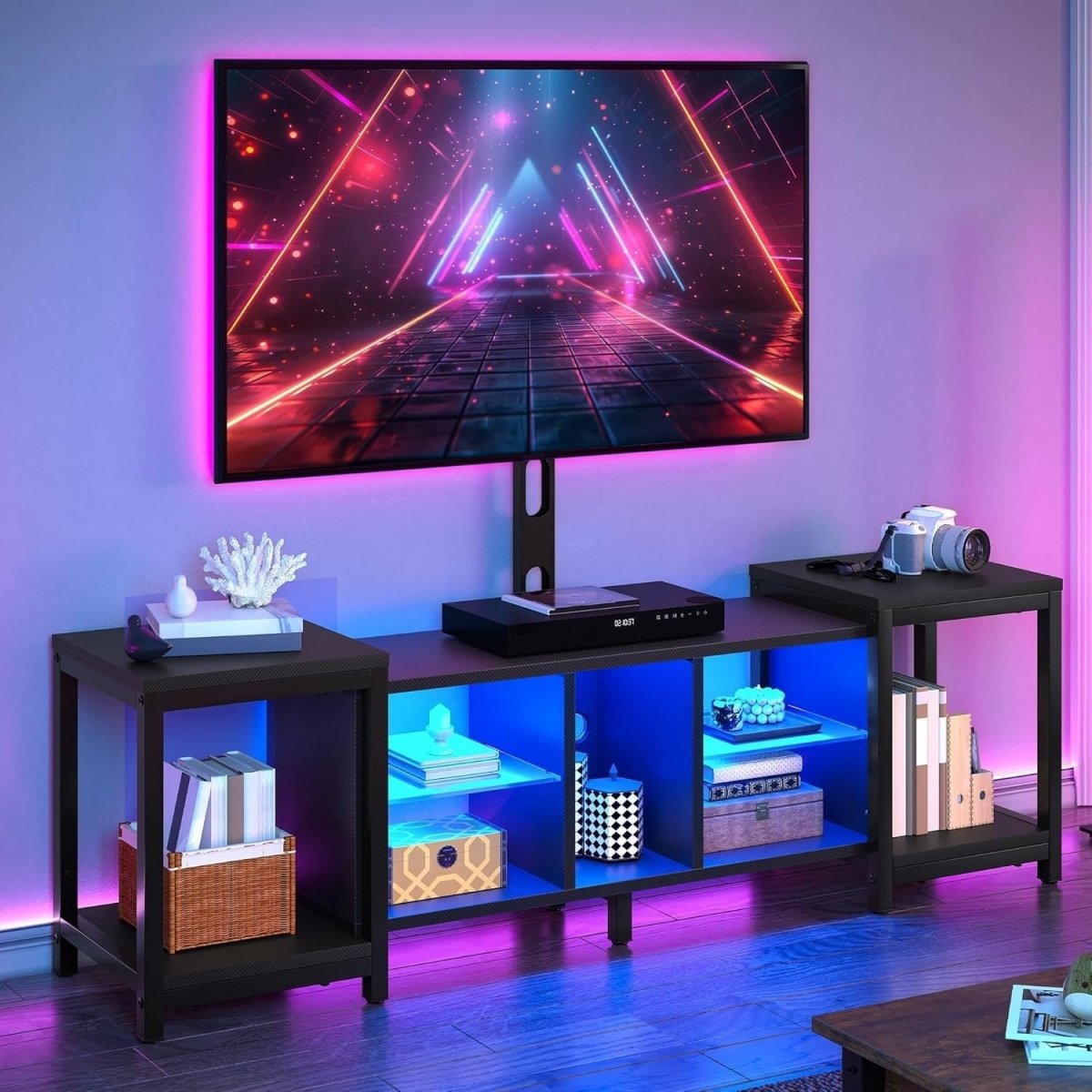 Adjustable TV Stand Cabinet 104-174cm for TVs up to 70" with LED Lights - Kwikley