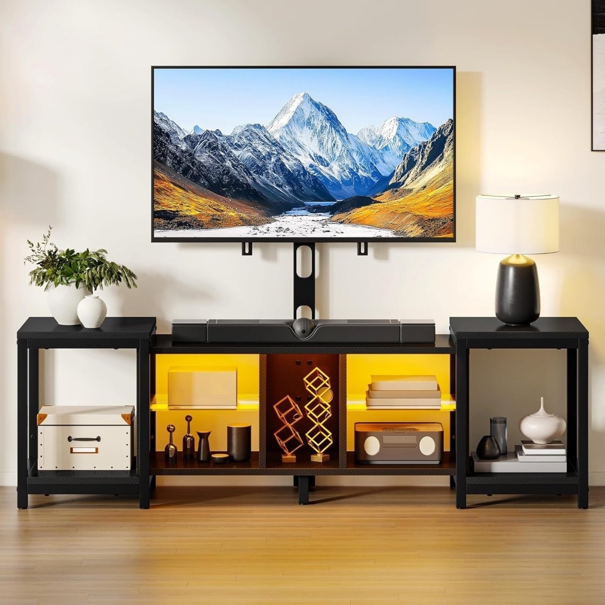 Adjustable TV Stand Cabinet 104-174cm for TVs up to 70" with LED Lights - Kwikley
