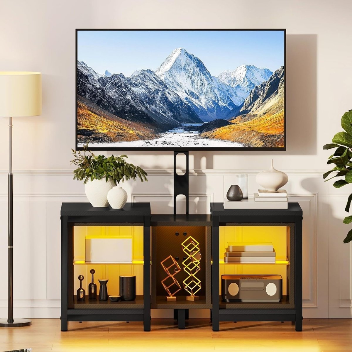 Adjustable TV Stand Cabinet 104-174cm for TVs up to 70" with LED Lights - Kwikley