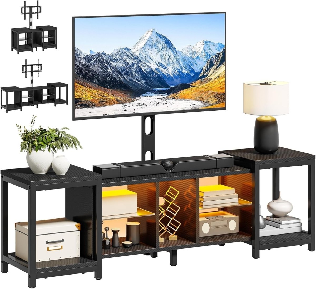 Adjustable TV Stand Cabinet 104-174cm for TVs up to 70" with LED Lights - Kwikley
