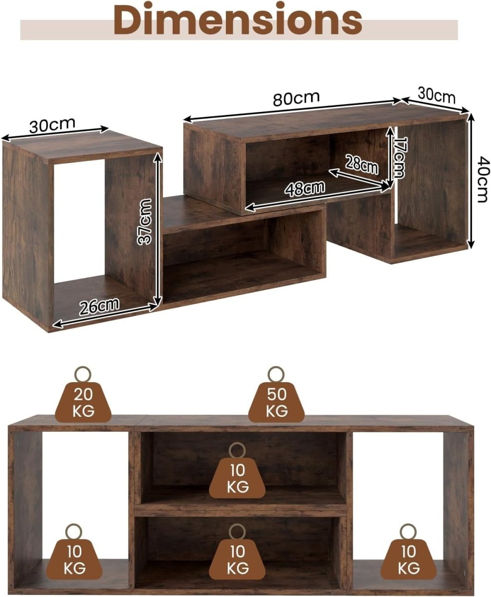 Adjustable TV Stand Cabinet 60" with L-Shaped Storage Shelves Rustic Brown - Kwikley