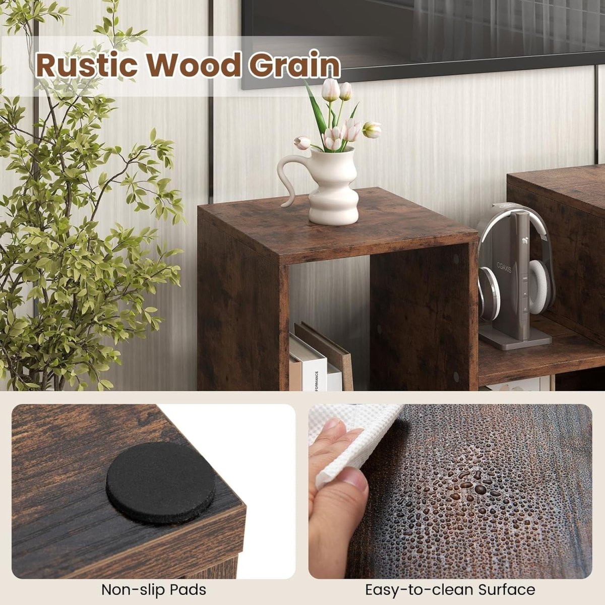 Adjustable TV Stand Cabinet 60" with L-Shaped Storage Shelves Rustic Brown - Kwikley