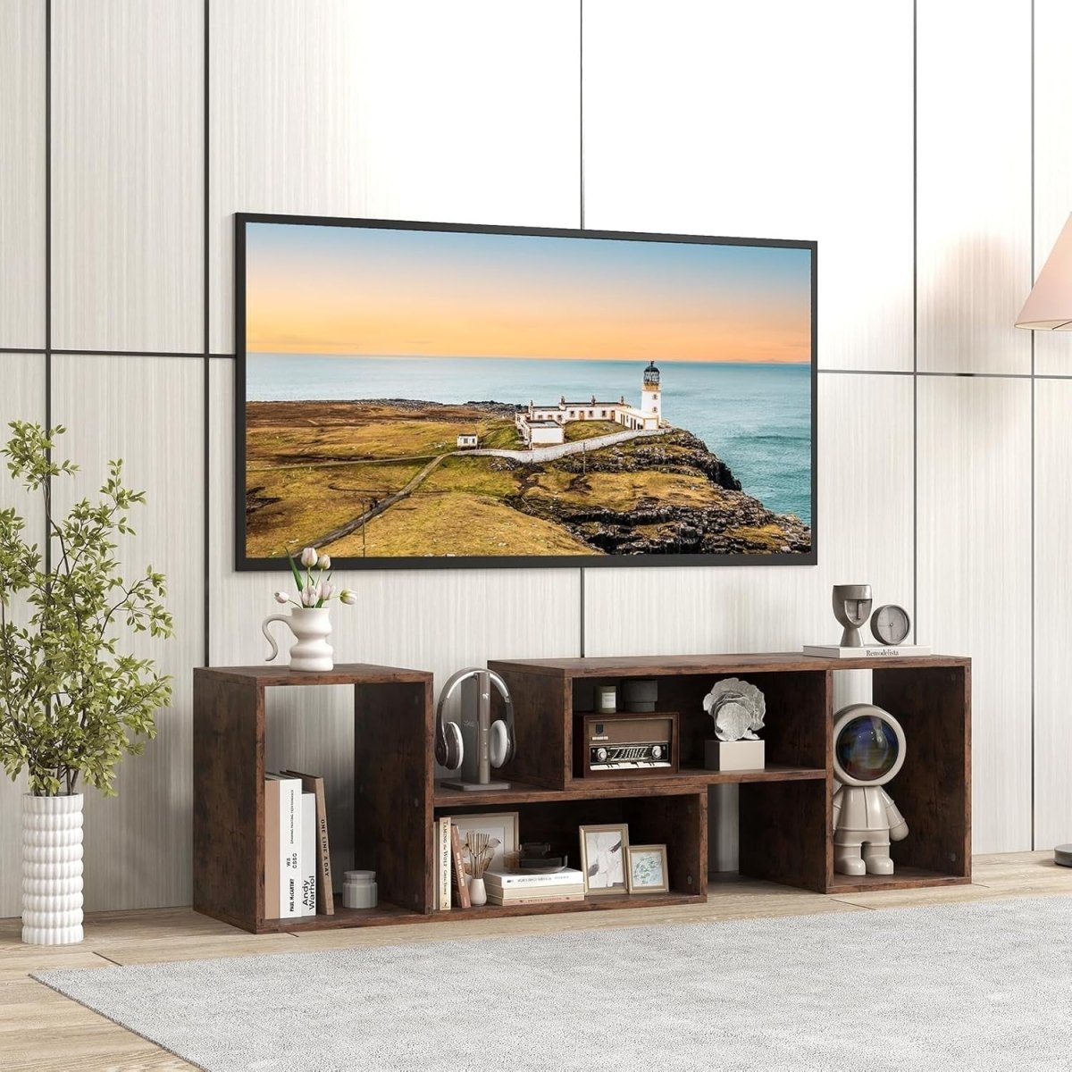 Adjustable TV Stand Cabinet 60" with L-Shaped Storage Shelves Rustic Brown - Kwikley