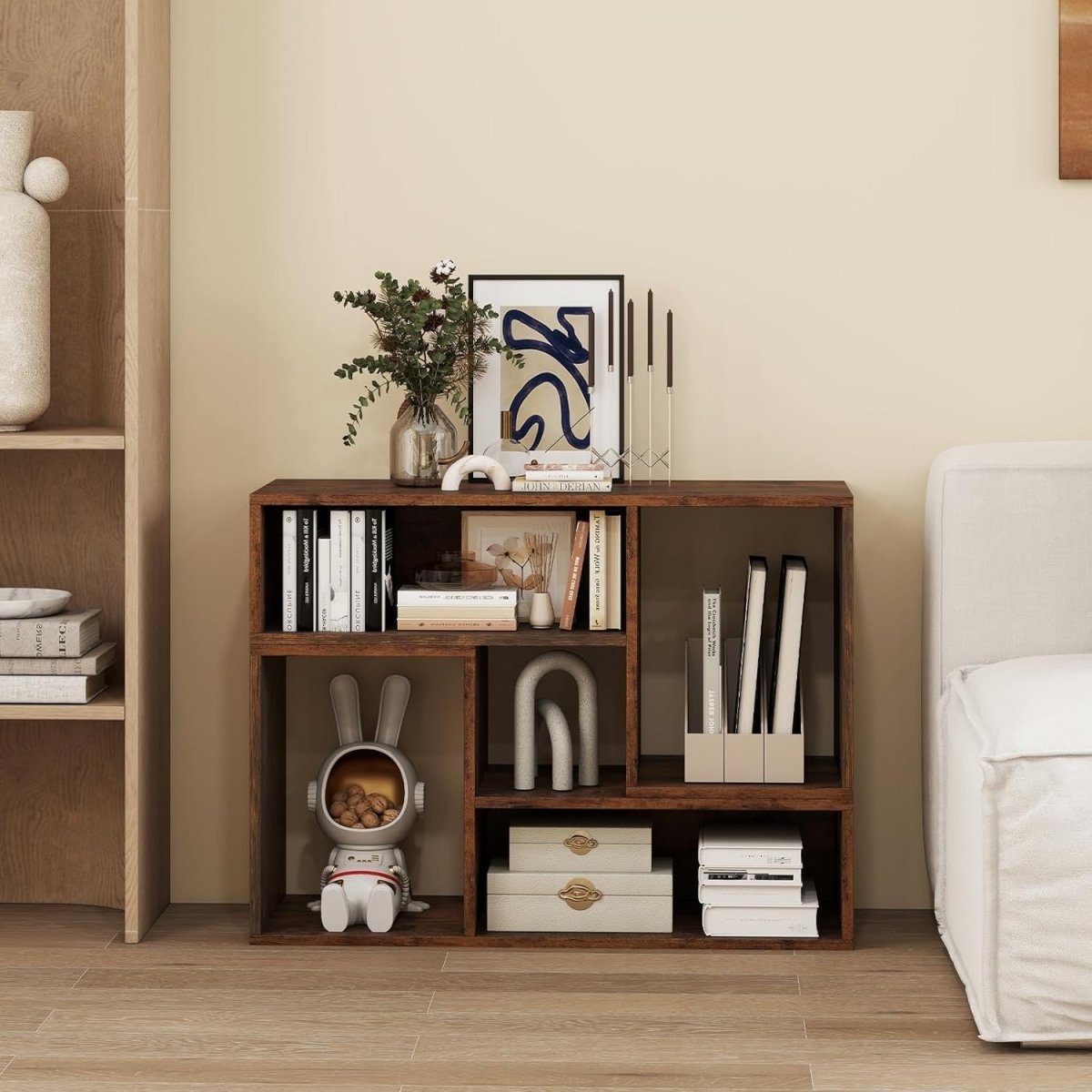 Adjustable TV Stand Cabinet 60" with L-Shaped Storage Shelves Rustic Brown - Kwikley