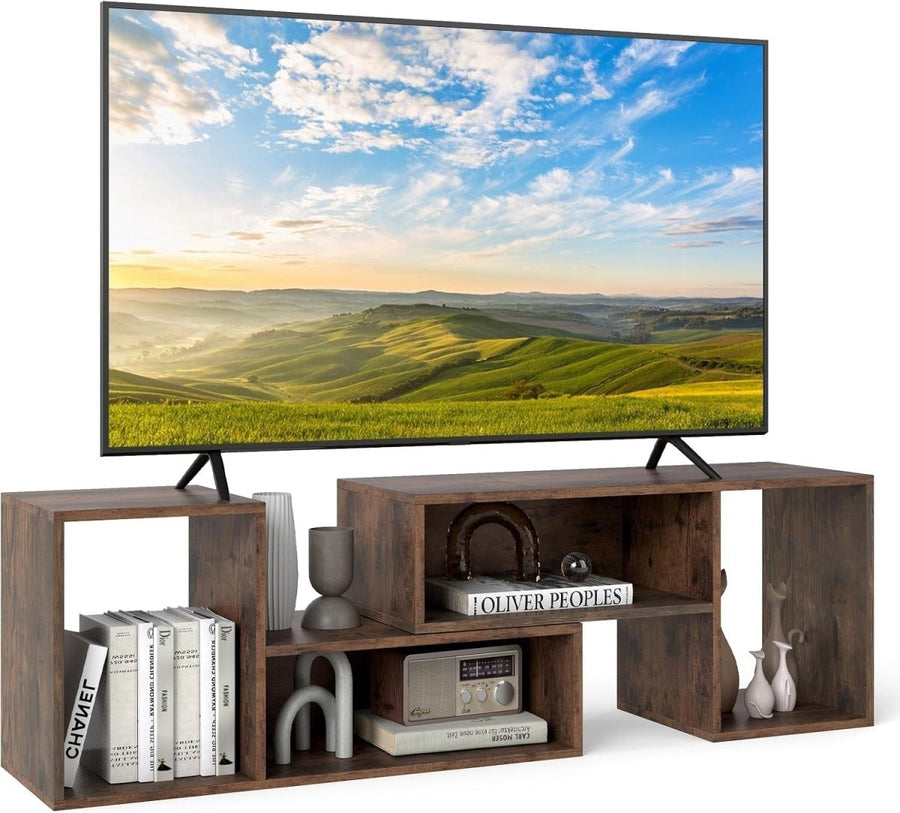 Adjustable TV Stand Cabinet 60" with L-Shaped Storage Shelves Rustic Brown - Kwikley