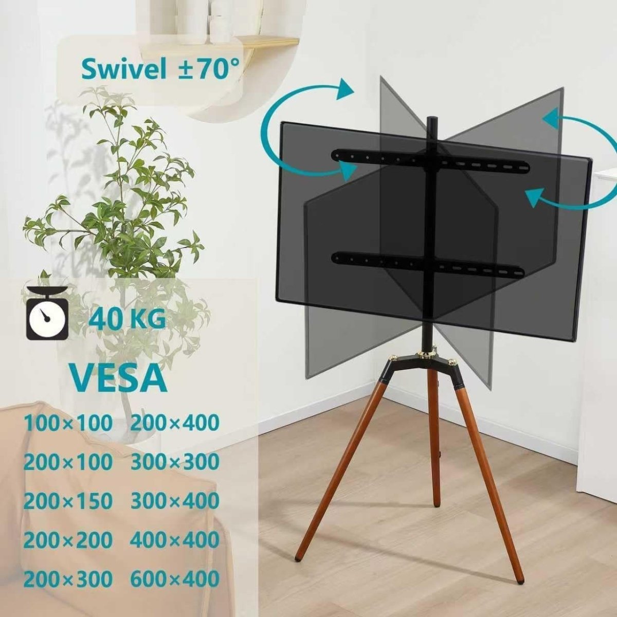 Adjustable TV Stand for 45-65" LED LCD Screens | 140° Swivel, Floor Mount - Kwikley