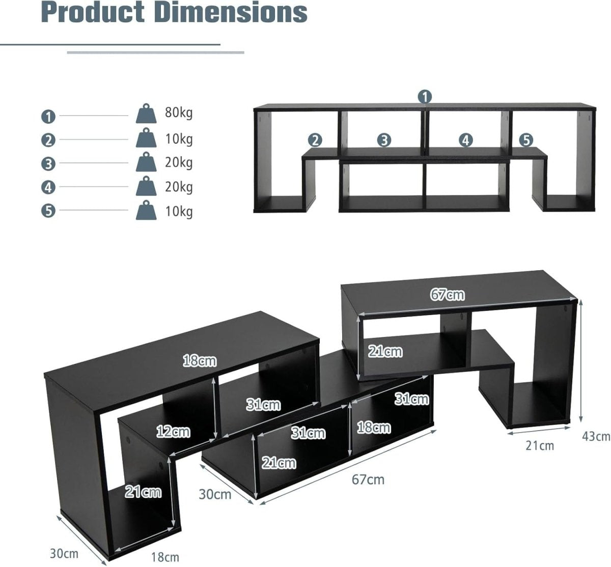 Adjustable TV Stand up to 65" | Modular Media Storage Shelf | Living Room - Kwikley