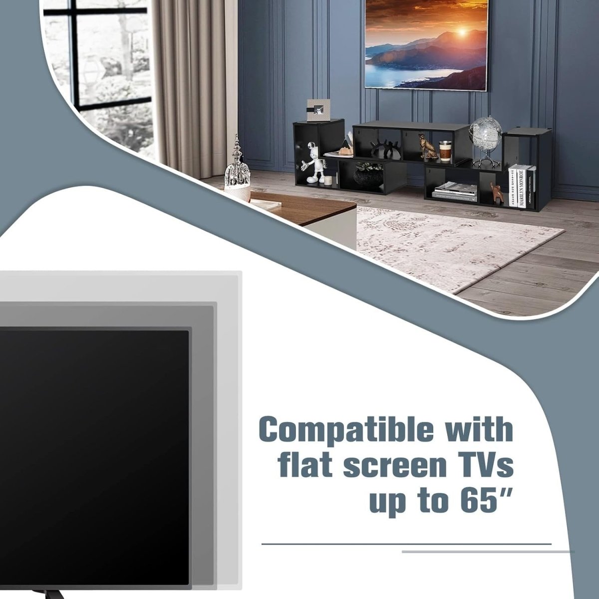 Adjustable TV Stand up to 65" | Modular Media Storage Shelf | Living Room - Kwikley