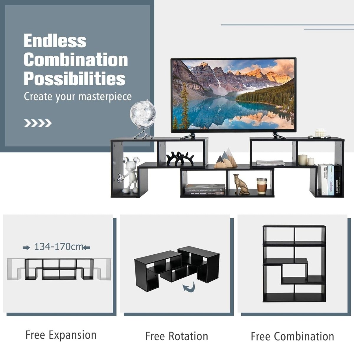 Adjustable TV Stand up to 65" | Modular Media Storage Shelf | Living Room - Kwikley