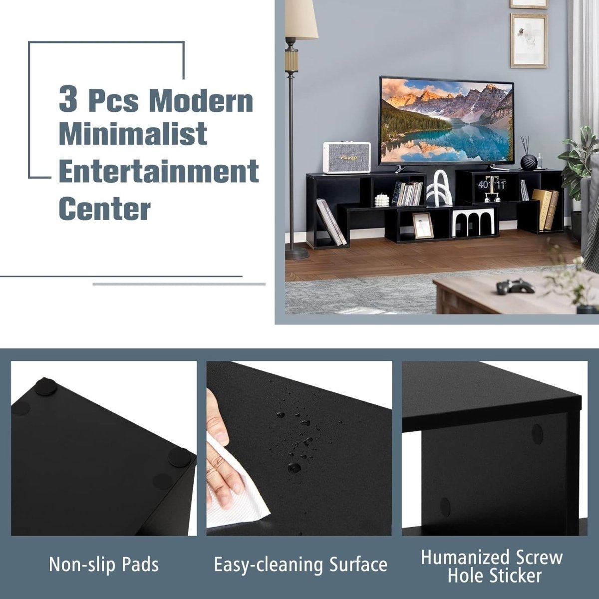 Adjustable TV Stand up to 65" | Modular Media Storage Shelf | Living Room - Kwikley