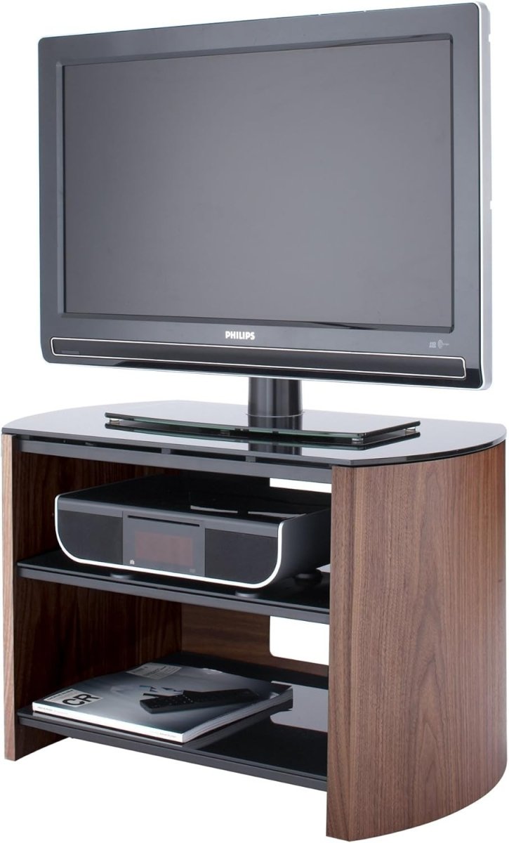 Adjustable Walnut TV Stand with Glass Shelves | Cable Management | 75cm Wide - Kwikley