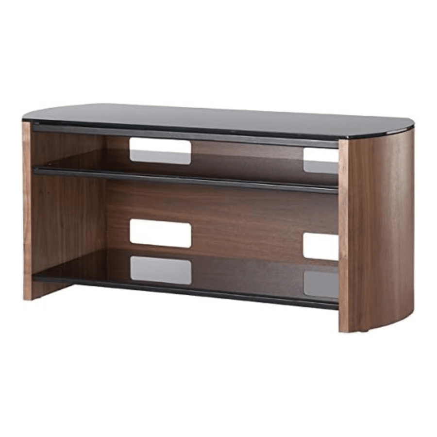 Adjustable Walnut Wood TV Stand with Cable Management & Safety Glass Shelf - Kwikley