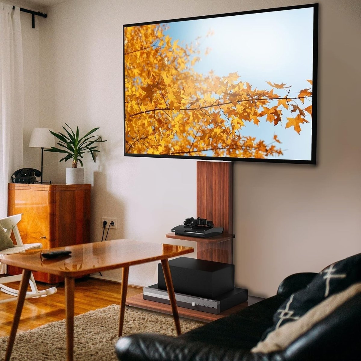 Adjustable Wood & Metal TV Floor Stand for 32 - 65" TVs with Cable Management - Kwikley