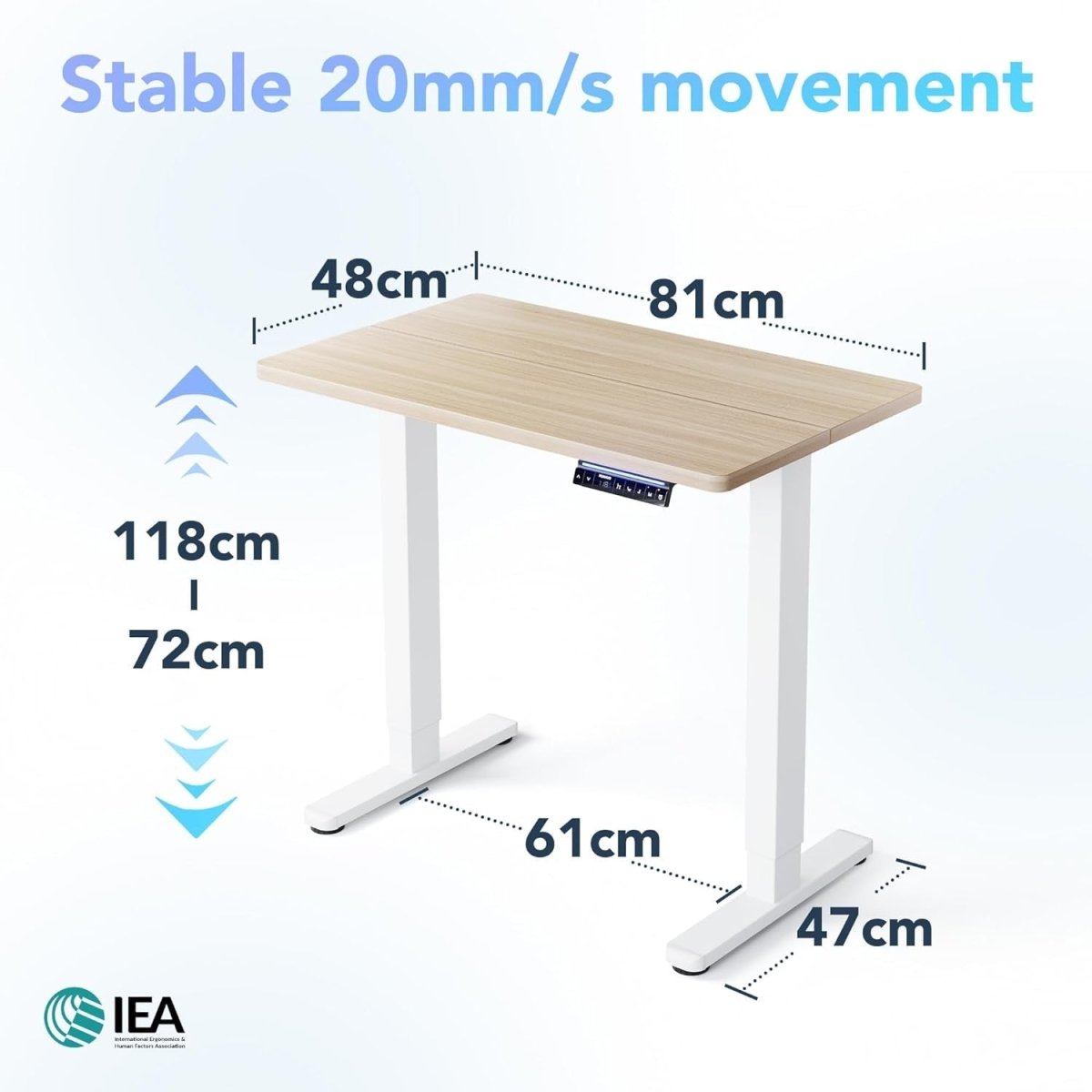 AI Electric Standing Desk Smart App Sit Stand Height Adjustable 80x48cm - Kwikley