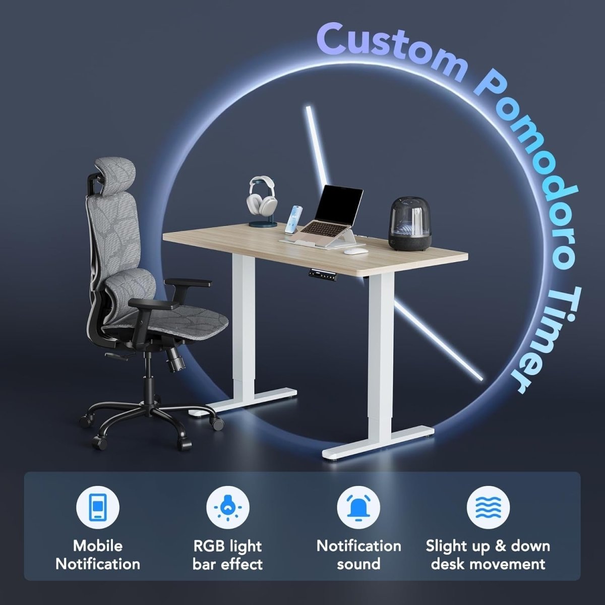 AI Electric Standing Desk Smart App Sit Stand Height Adjustable 80x48cm - Kwikley