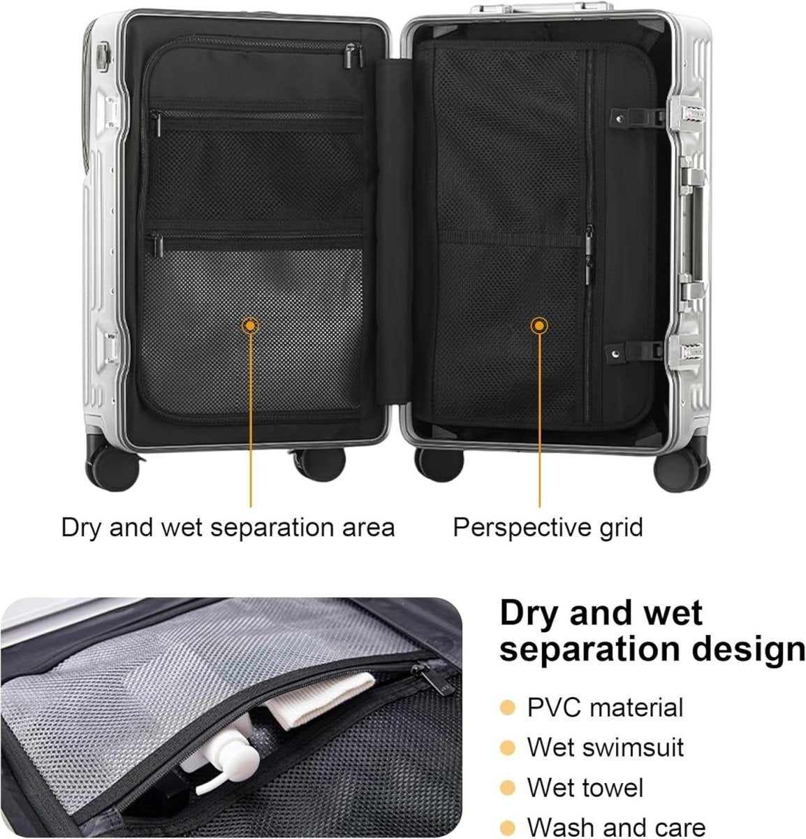Airline Cabin Suitcase 20 Inch PC Hard Shell Aluminium Frame TSA Wheels - Kwikley