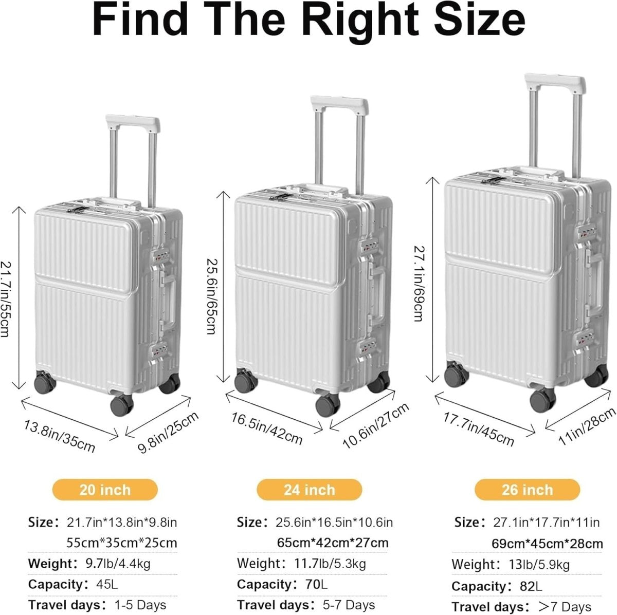 Airline Cabin Suitcase 20 Inch PC Hard Shell Aluminium Frame TSA Wheels - Kwikley