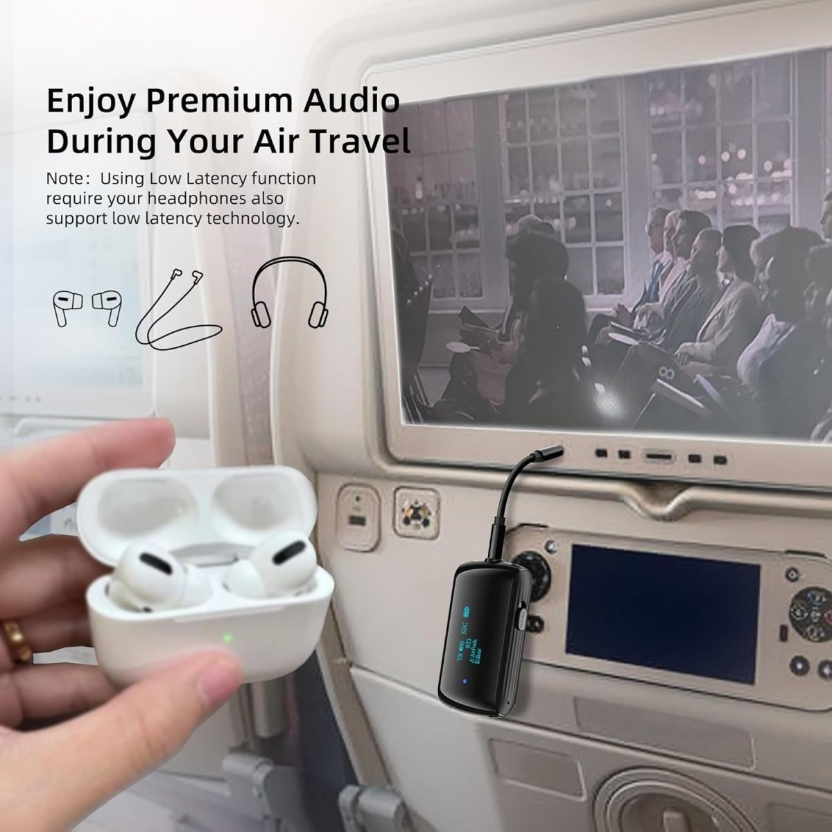 Airplane Bluetooth 5.2 Transmitter Receiver Dual Headphones Wireless - Kwikley