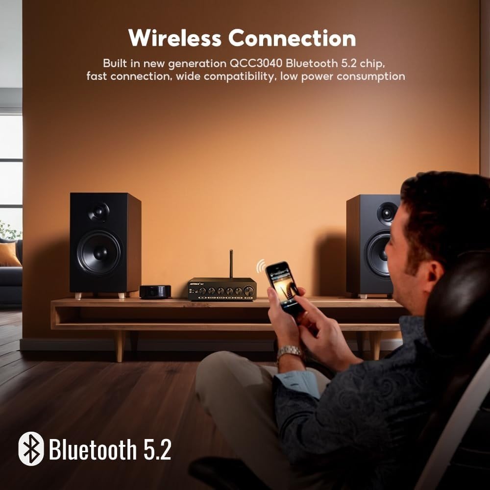 AIYIMA B07 Bluetooth 5.2 2.1 Channel Amplifier 300Wx2+300W Subwoofer - Kwikley