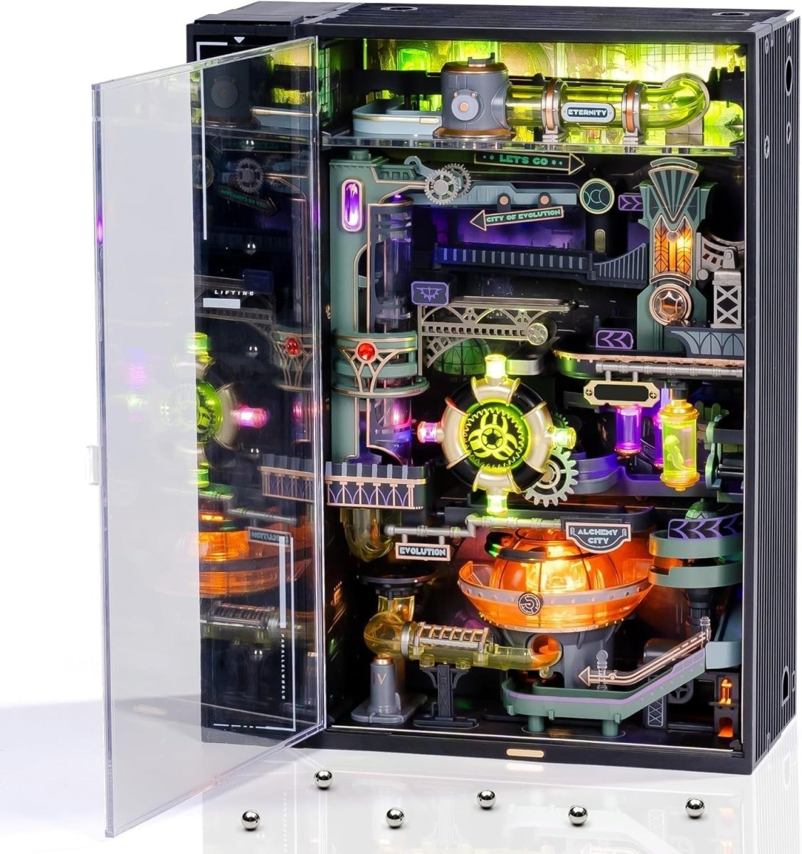 Alchemy City Marble Run 3D Puzzle LED Mechanical Model Kit Gift - Kwikley