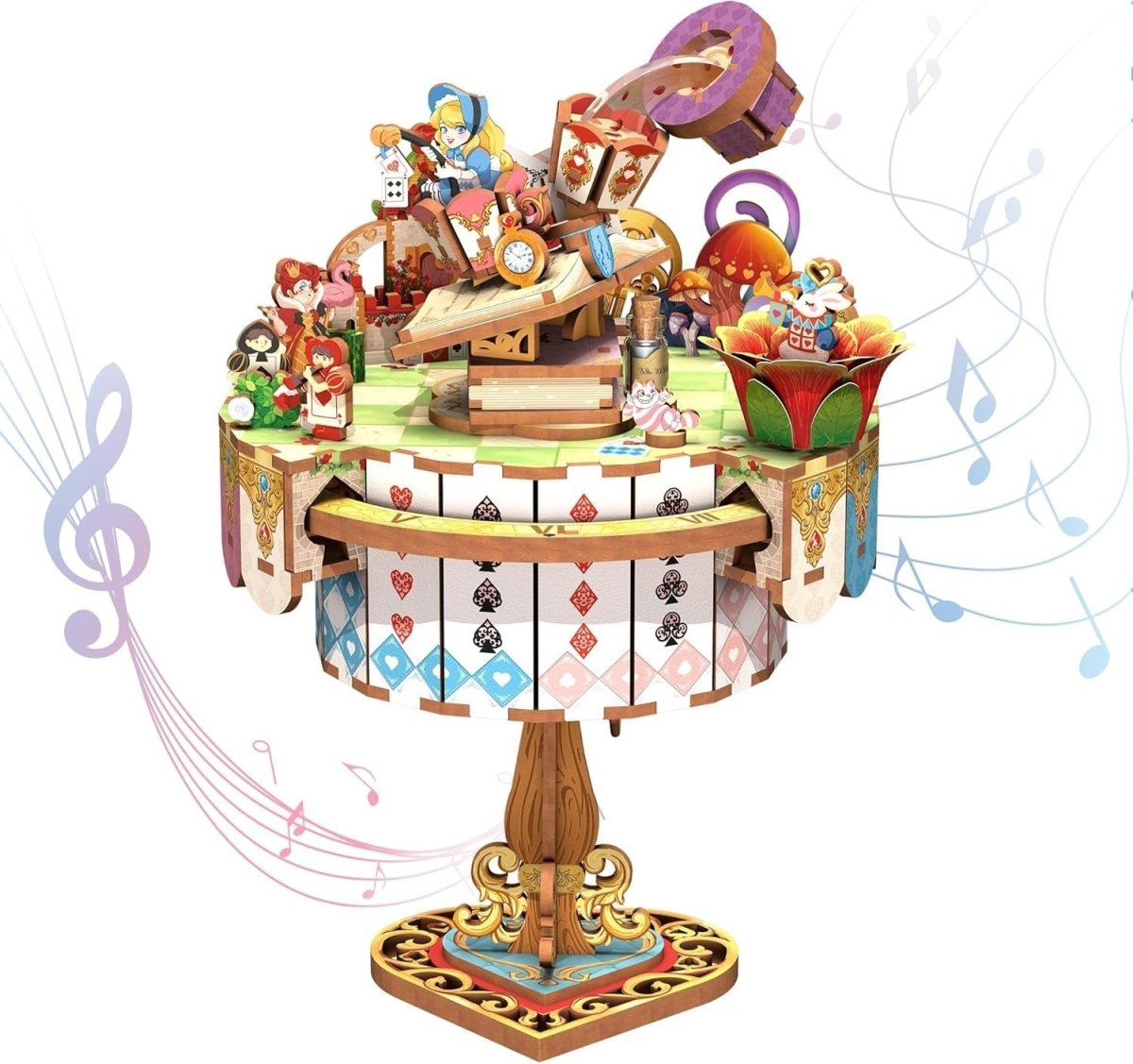 Alice Tea Party Music Box 3D Wooden Puzzle Rotating DIY Model - Kwikley